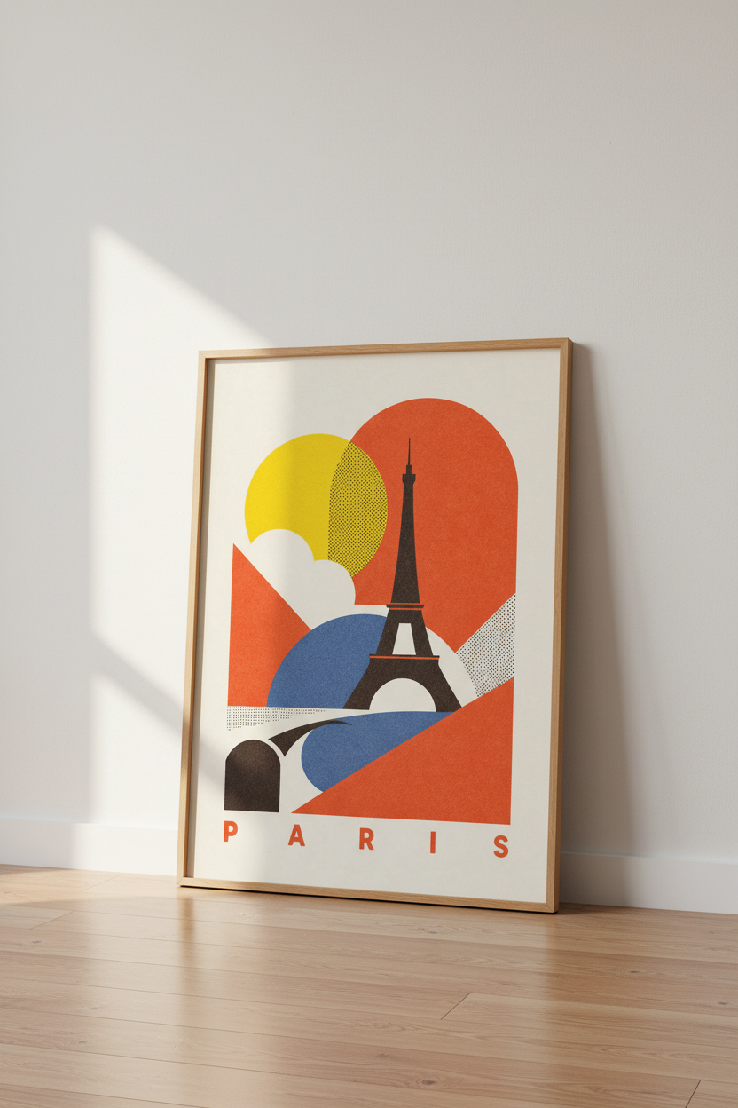 Paris wall art print | Geometric retro palette, living room decor