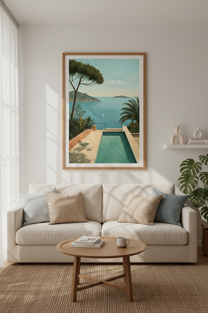 Mediterranean Poolside Art | Coastal Sea Landscape Print, Italian Summer Decor
