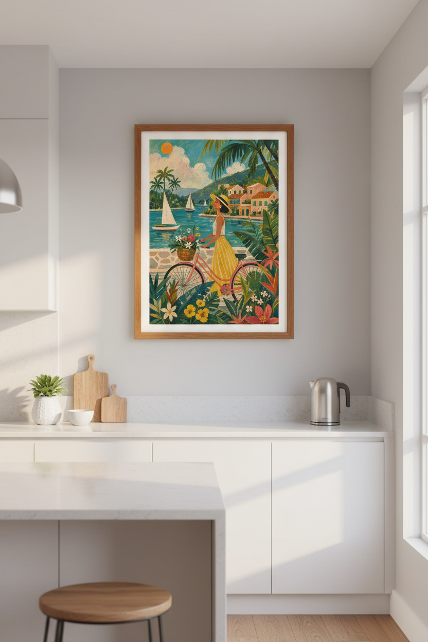 Coastal Travel Poster | Mediterranean Seaside Wall Art, Tropical Summer Decor