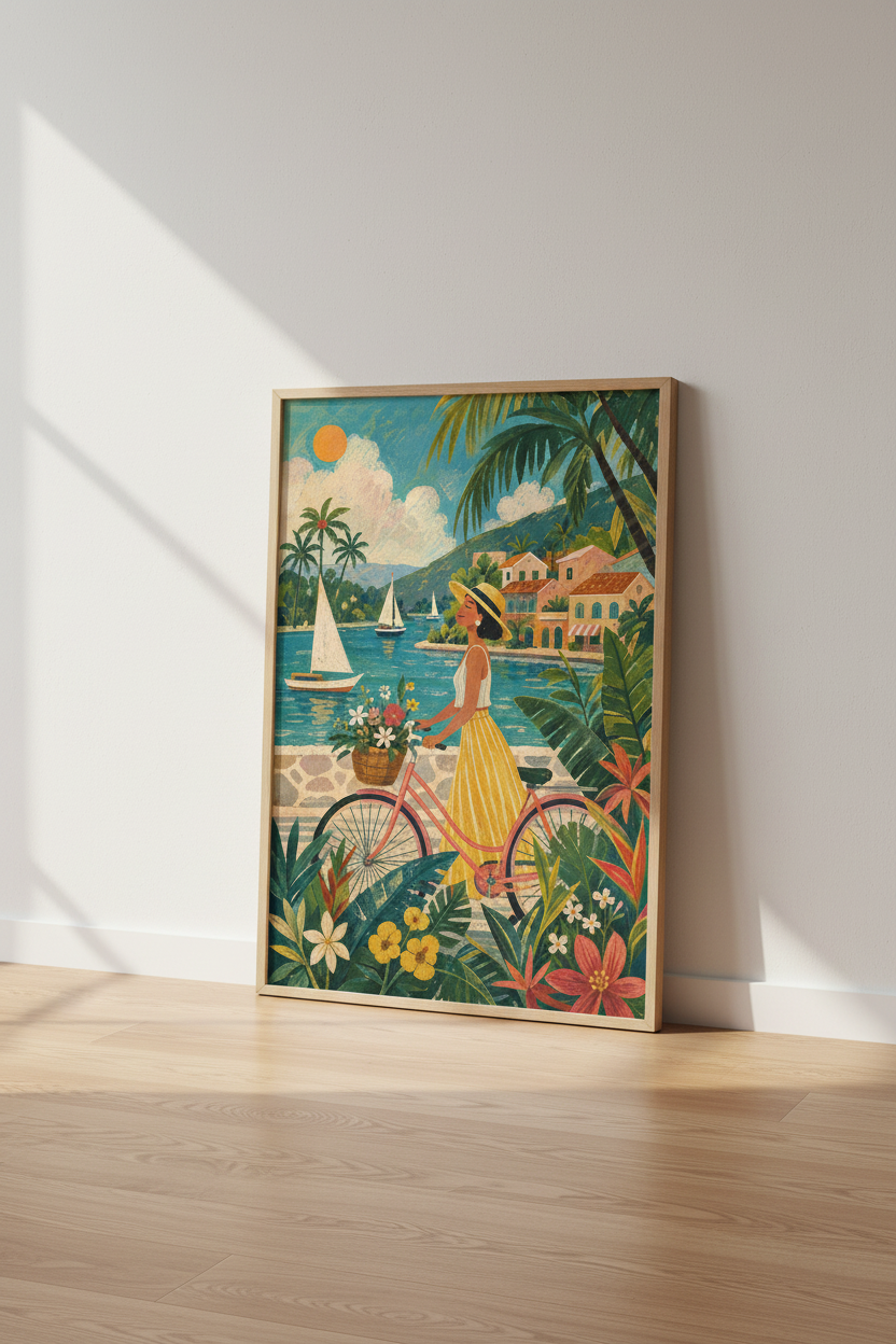 Coastal Travel Poster | Mediterranean Seaside Wall Art, Tropical Summer Decor