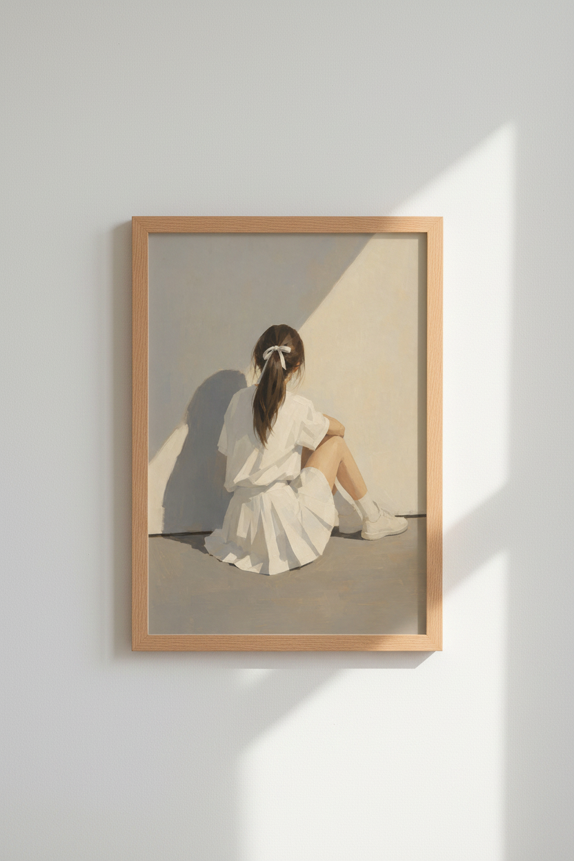 Aesthetic Girl Wall Art Print | Minimalist Oil Style, Neutral Bedroom Decor Poster