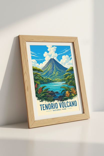 Tenorio Volcano Costa Rica Travel Poster | Tropical Nature Wall Art | Vintage Print