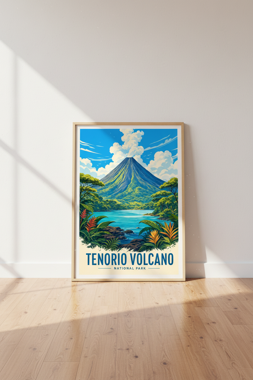 Tenorio Volcano Costa Rica Travel Poster | Tropical Nature Wall Art | Vintage Print
