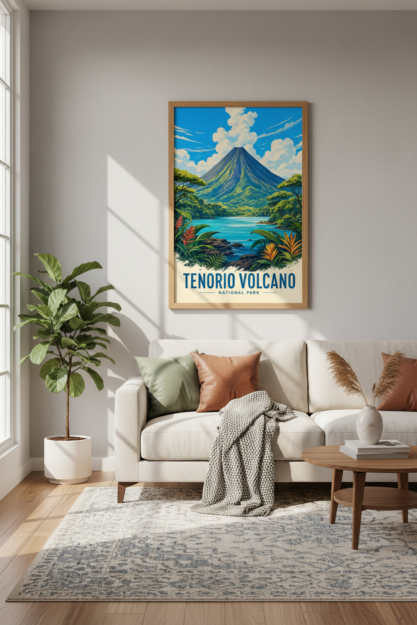 Tenorio Volcano Costa Rica Travel Poster | Tropical Nature Wall Art | Vintage Print