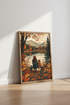 Autumn Lake View | Cozy Girl and Dog Mountain Print, Cabin Decor Poster