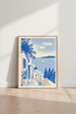 Greece Santorini Coastal Art | Blue & White Mediterranean Print, Travel Decor