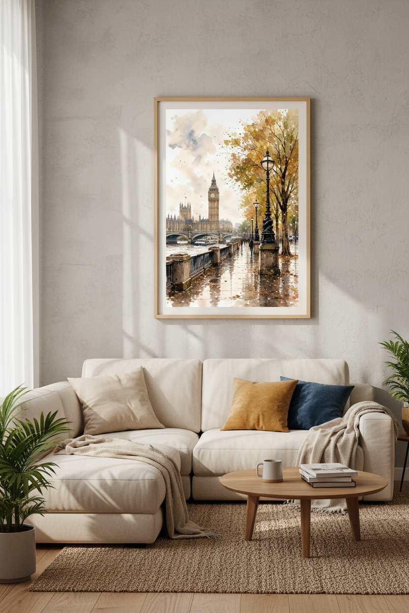 Big Ben London Watercolor Art | Autumn Cityscape Print, Travel Poster Decor