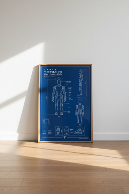 Tesla Optimus Robot Technical Blueprint | Office Decor | Tech Aesthetic Poster