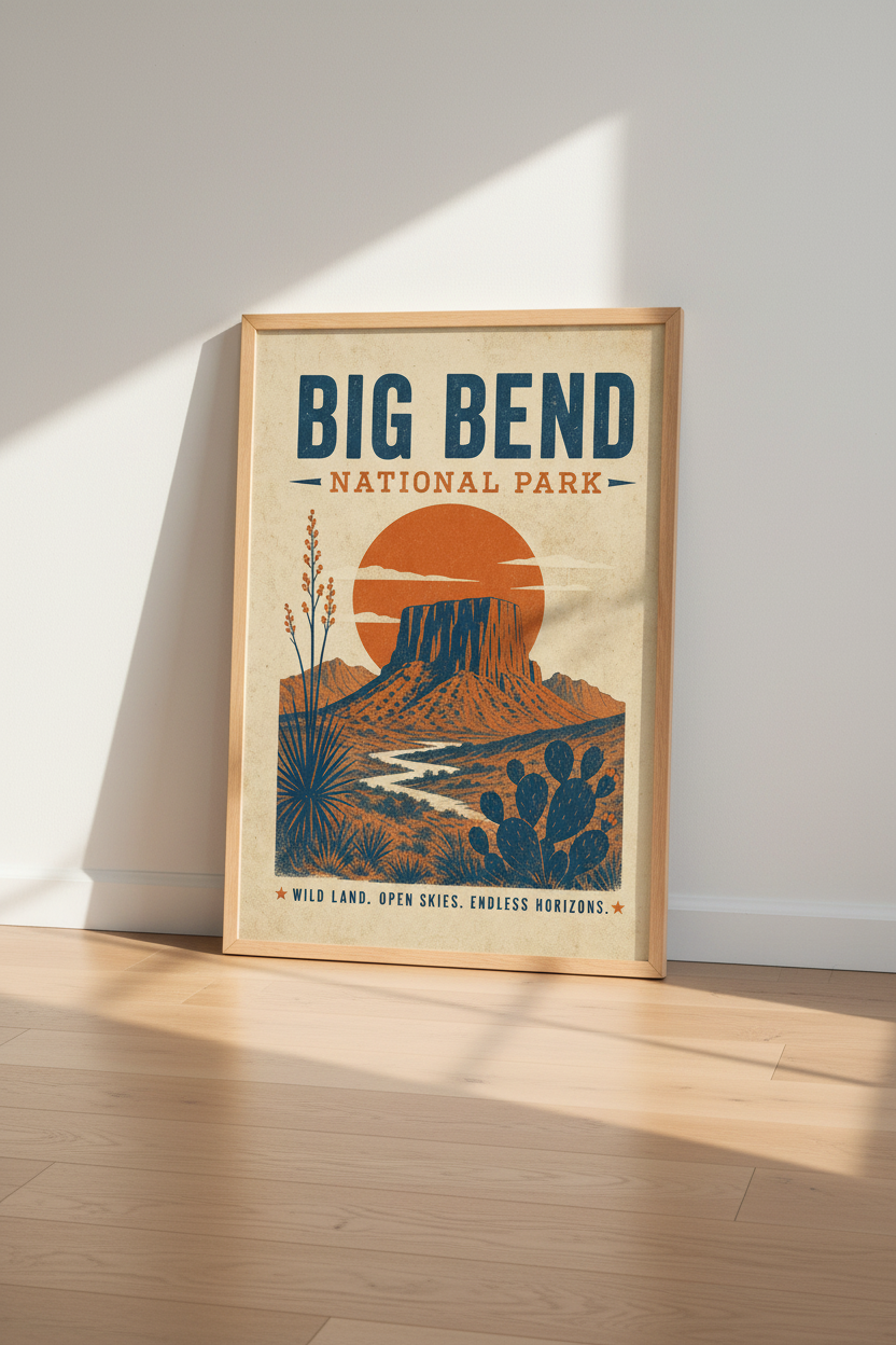 Big Bend National Park Art | Vintage Texas Desert Print, Retro Southwest Poster