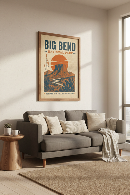 Big Bend National Park Art | Vintage Texas Desert Print, Retro Southwest Poster