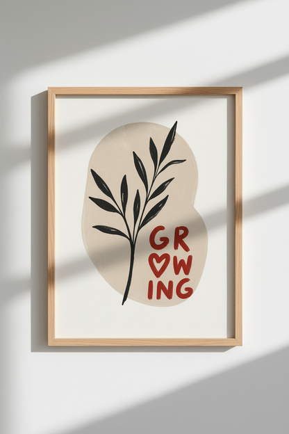Growing Botanical Wall Art | Boho Leaf Poster, Minimalist Earthy Room Decor
