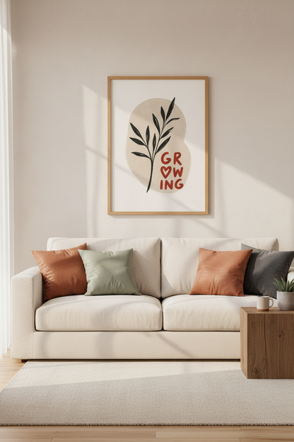 Growing Botanical Wall Art | Boho Leaf Poster, Minimalist Earthy Room Decor