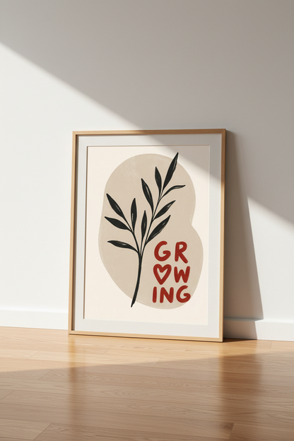 Growing Botanical Wall Art | Boho Leaf Poster, Minimalist Earthy Room Decor