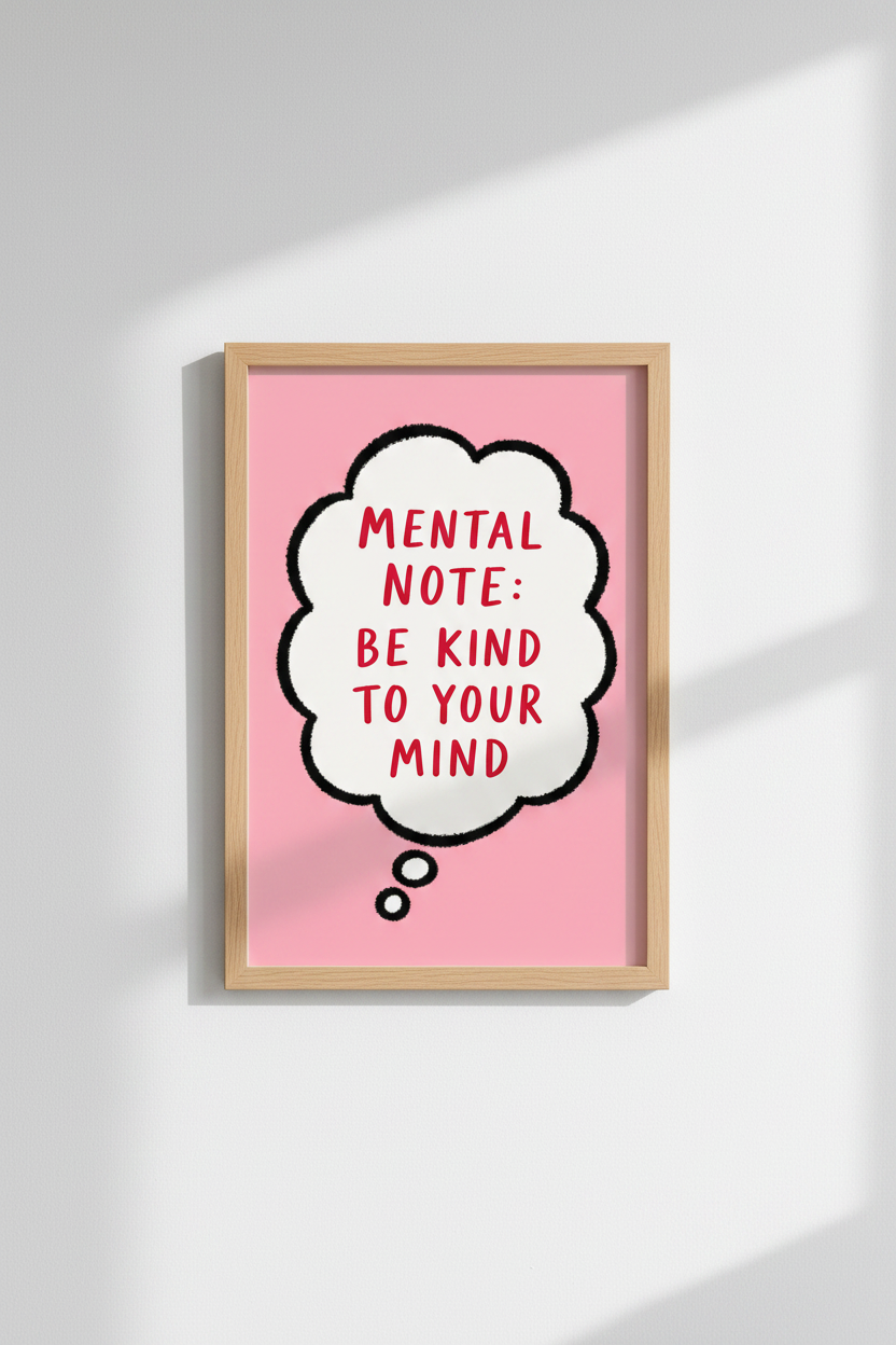 Mental Note Be Kind To Your Mind Art Print | Pink Therapy Decor | Aesthetic Poster