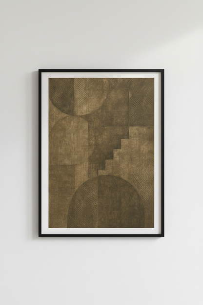 Abstract Geometric Wall Art | Brown Textured Shapes, Modern Office Decor Poster