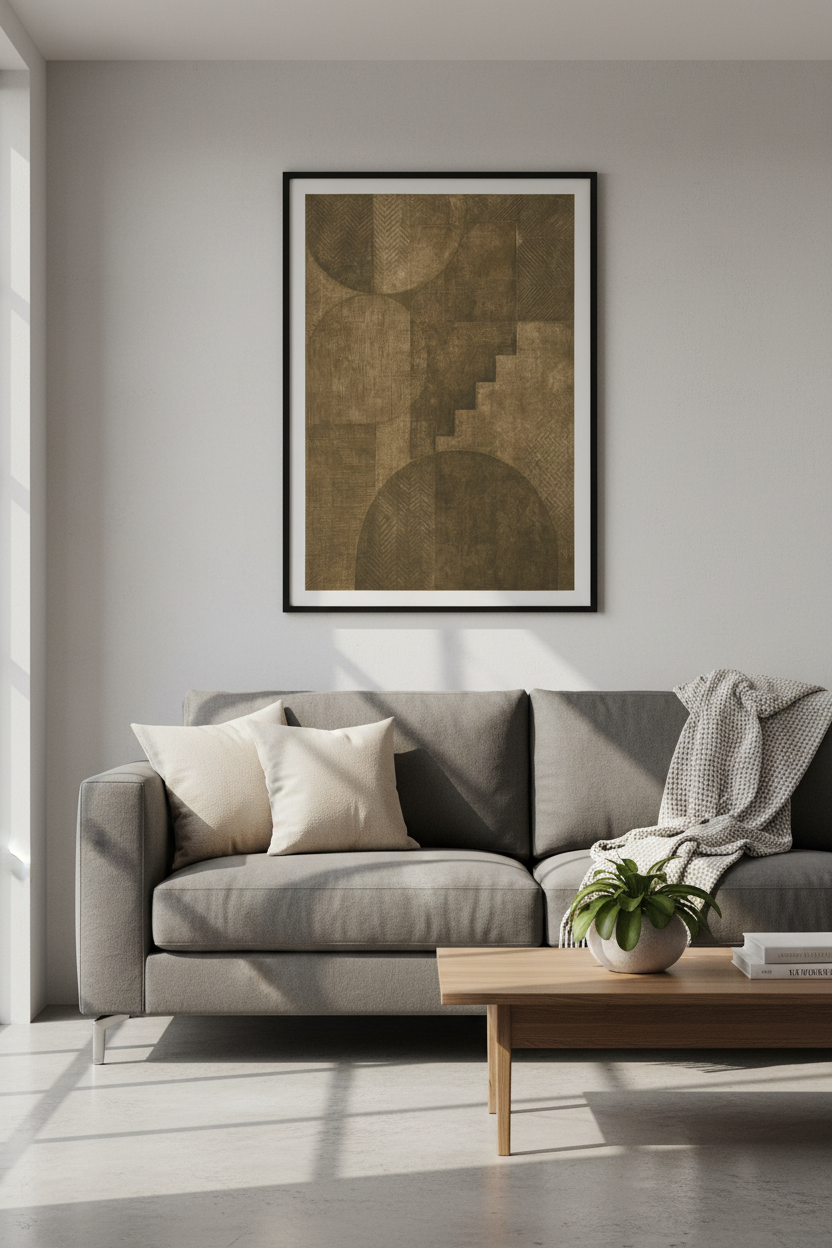 Abstract Geometric Wall Art | Brown Textured Shapes, Modern Office Decor Poster