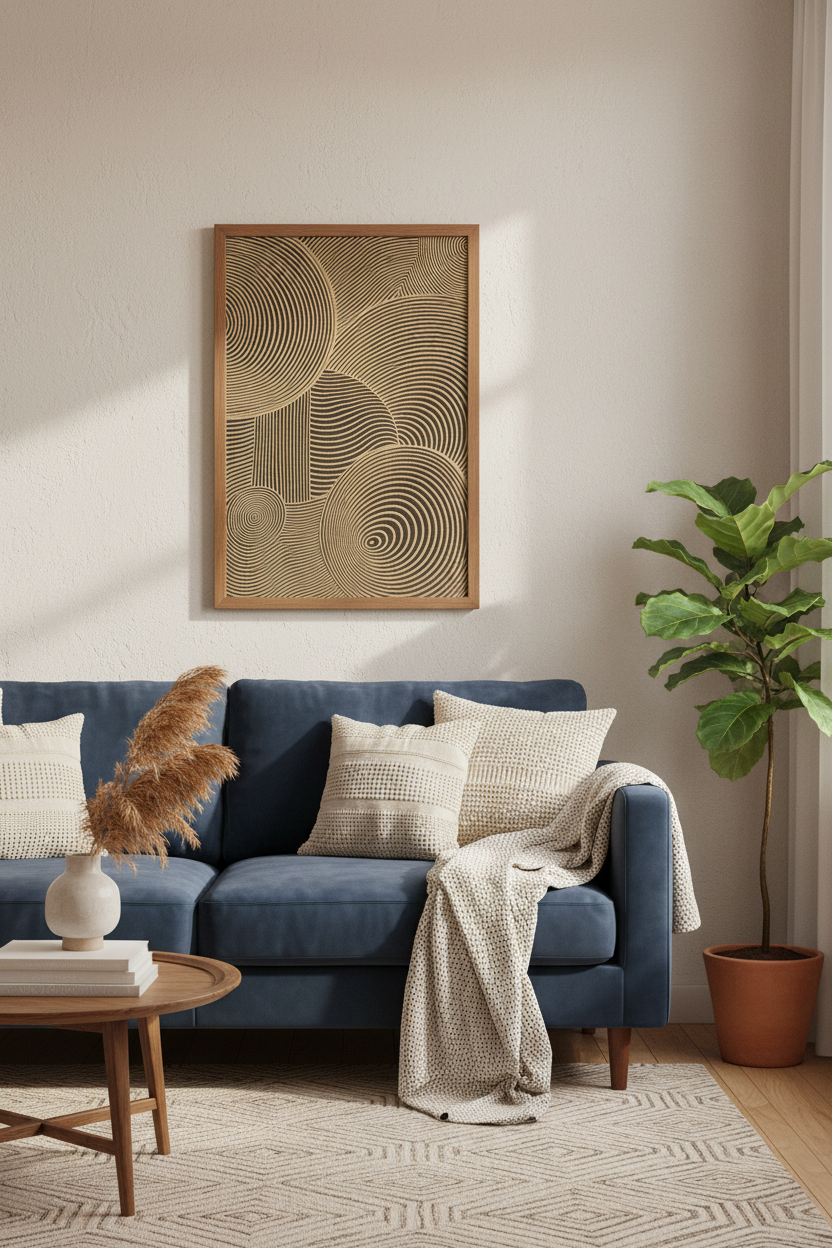 Abstract Concentric Lines Art | Mid Century Earth Tones, Living Room Poster