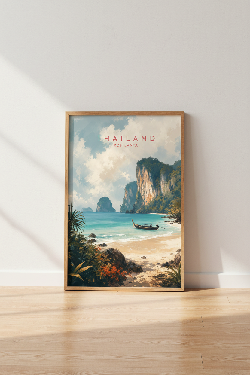 Thailand Koh Lanta Travel Poster | Tropical Beach Art, Coastal Home Decor