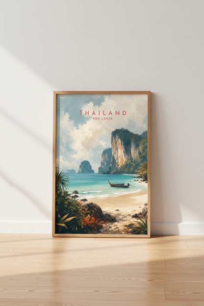 Thailand Koh Lanta Travel Poster | Tropical Beach Art, Coastal Home Decor