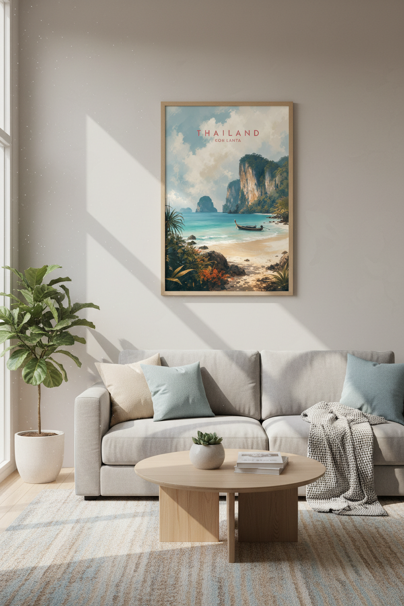 Thailand Koh Lanta Travel Poster | Tropical Beach Art, Coastal Home Decor