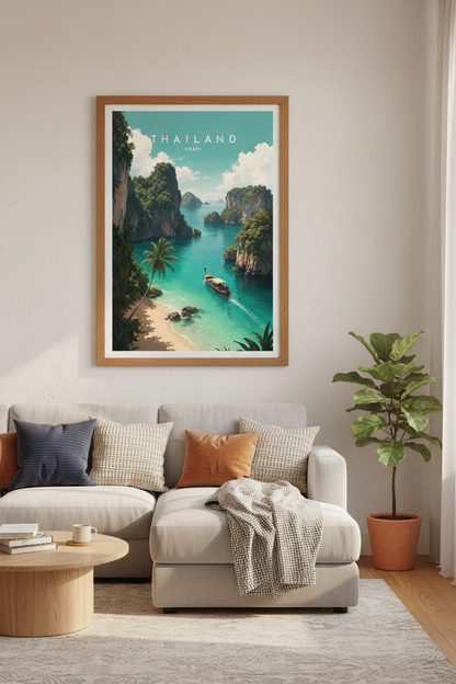 Thailand Krabi Travel Poster | Tropical Beach Wall Art, Coastal Home Decor