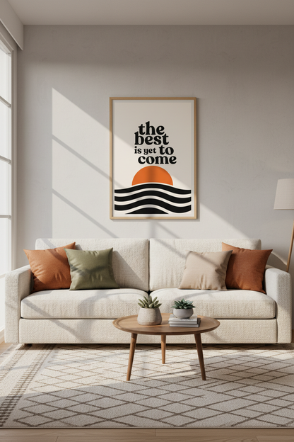 The Best is Yet to Come Print | Retro Sun &amp; Waves Typography | Mid Century Modern Decor