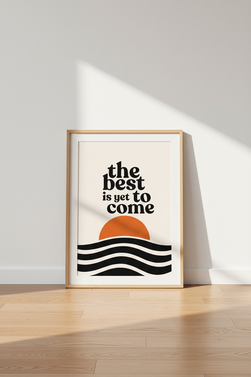 The Best is Yet to Come Print | Retro Sun &amp; Waves Typography | Mid Century Modern Decor