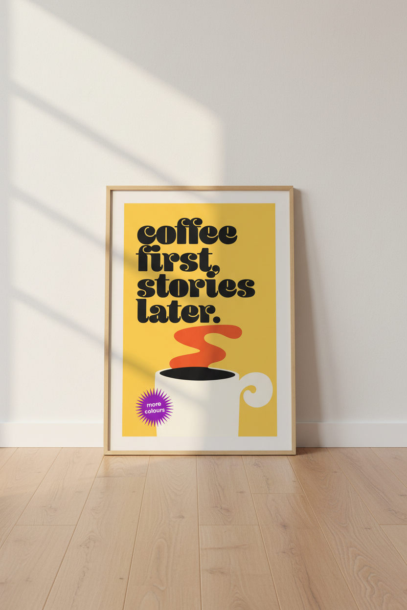 Retro Coffee First Wall Art Print | Kitchen Coffee Bar Decor | Mid Century Poster