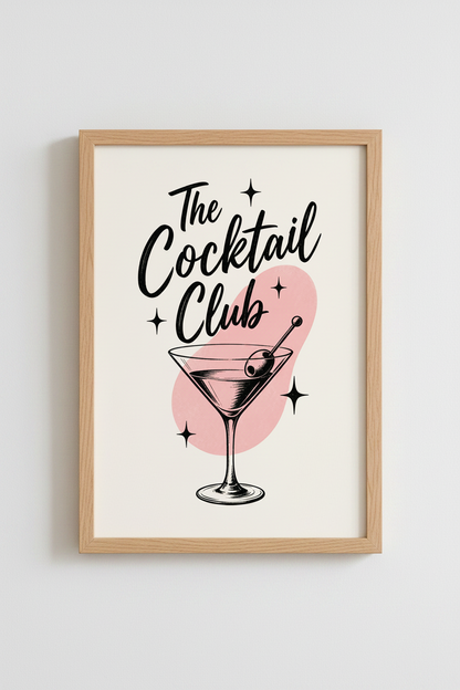 Cocktail Club Wall Art Print | Retro Bar Cart Decor | Martini Kitchen Poster