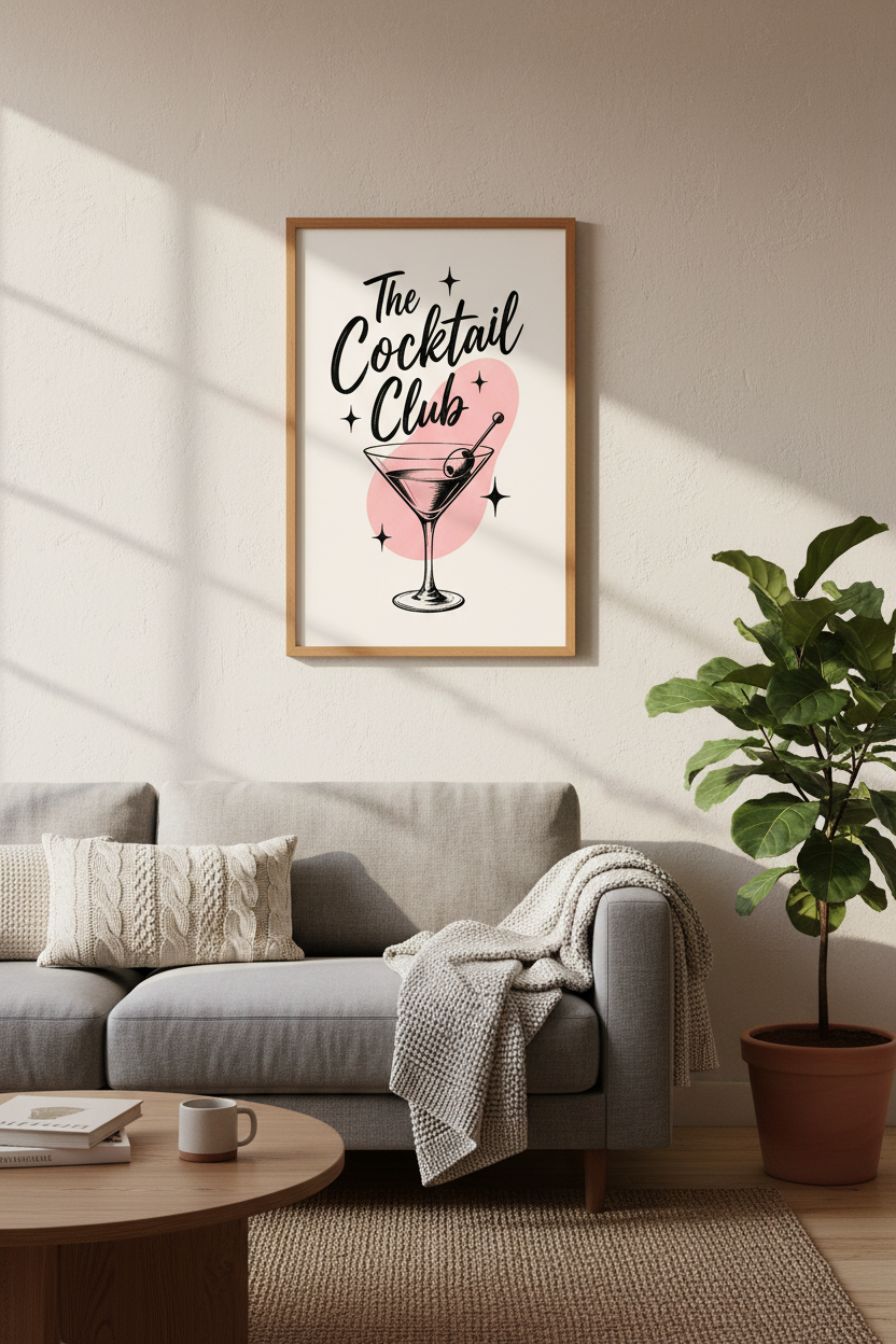 Cocktail Club Wall Art Print | Retro Bar Cart Decor | Martini Kitchen Poster