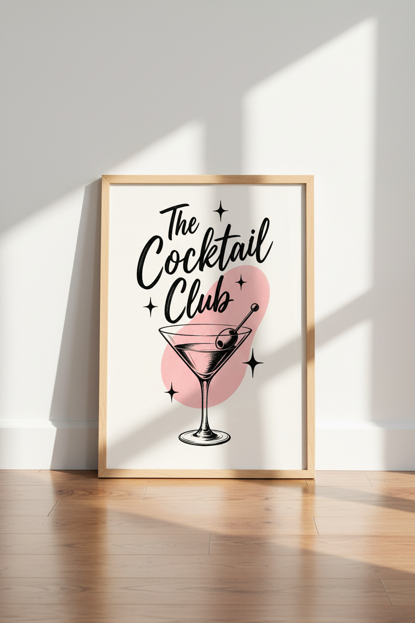 Cocktail Club Wall Art Print | Retro Bar Cart Decor | Martini Kitchen Poster