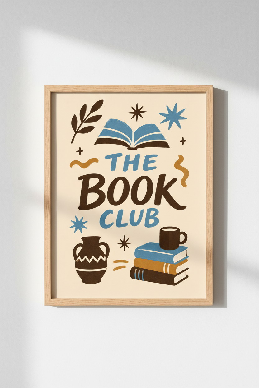 Book Club Wall Art | Retro Living Room Decor | Cozy Poster