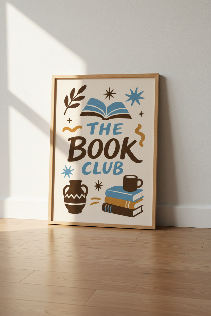 Book Club Wall Art | Retro Living Room Decor | Cozy Poster