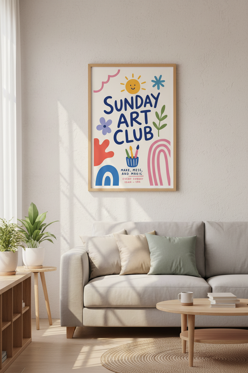 Sunday Art Club Wall Art | Playroom Decor | Colorful Aesthetic Studio Poster