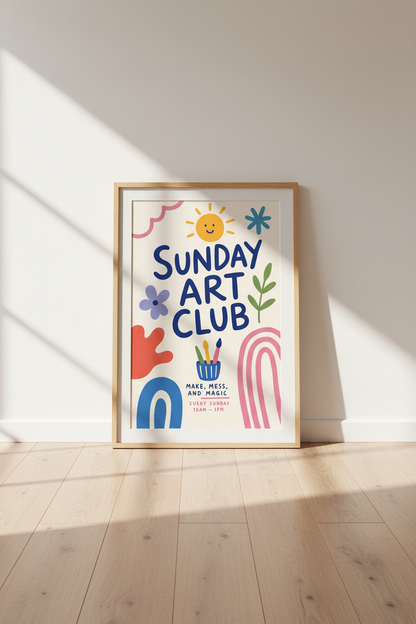 Sunday Art Club Wall Art | Playroom Decor | Colorful Aesthetic Studio Poster