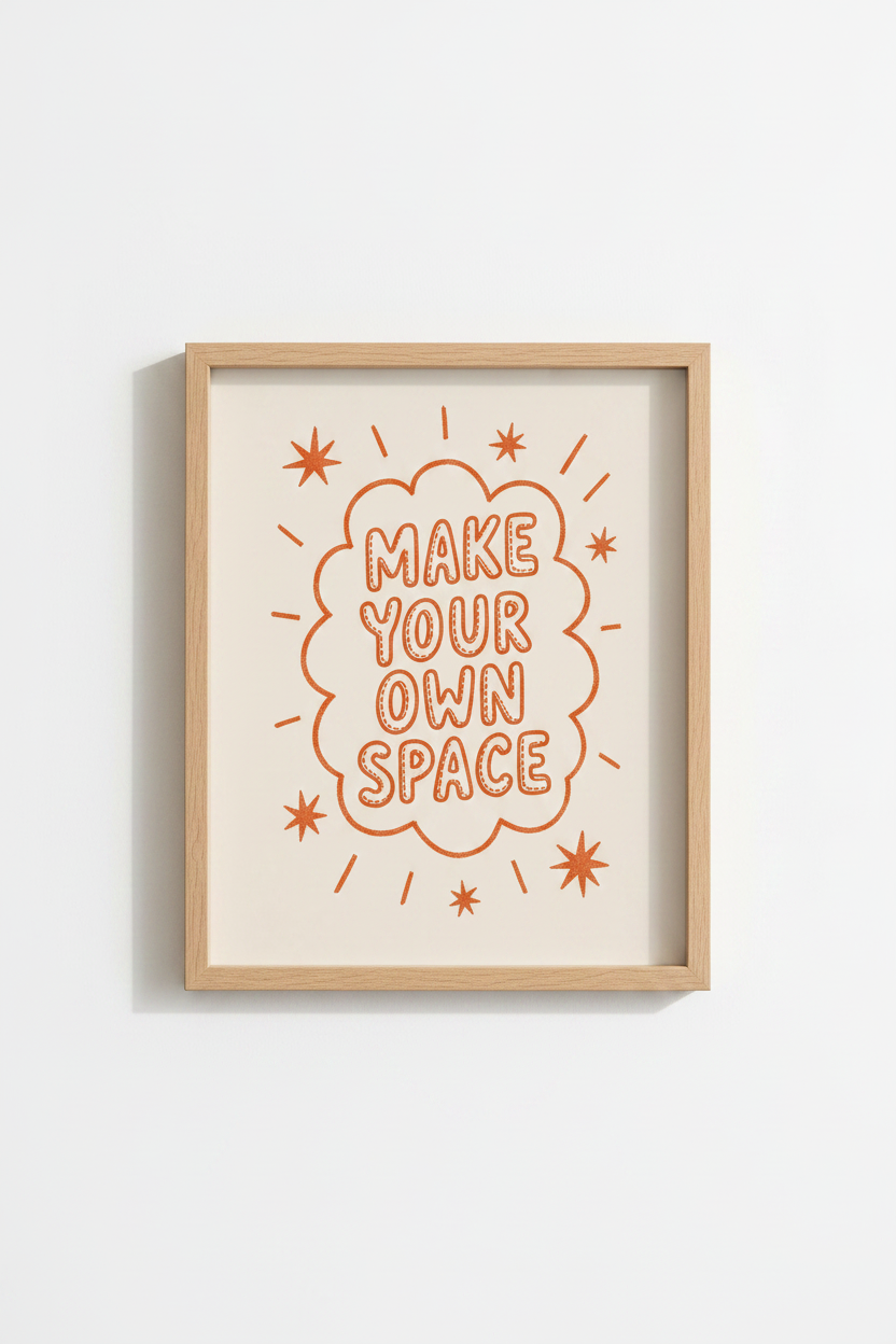 Make Your Own Space | Retro Orange Typography, Living Room Decor