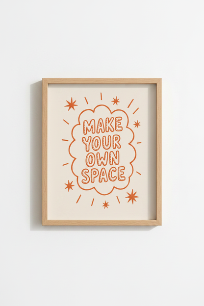 Make Your Own Space | Retro Orange Typography, Living Room Decor