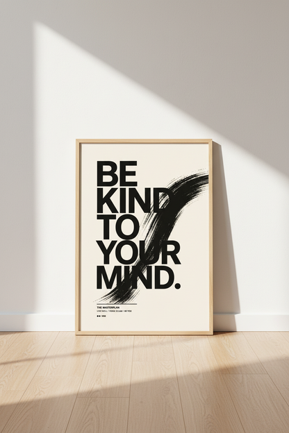 Be Kind To Your Mind Wall Art | Black Typography Poster | Minimalist Mental Health Decor