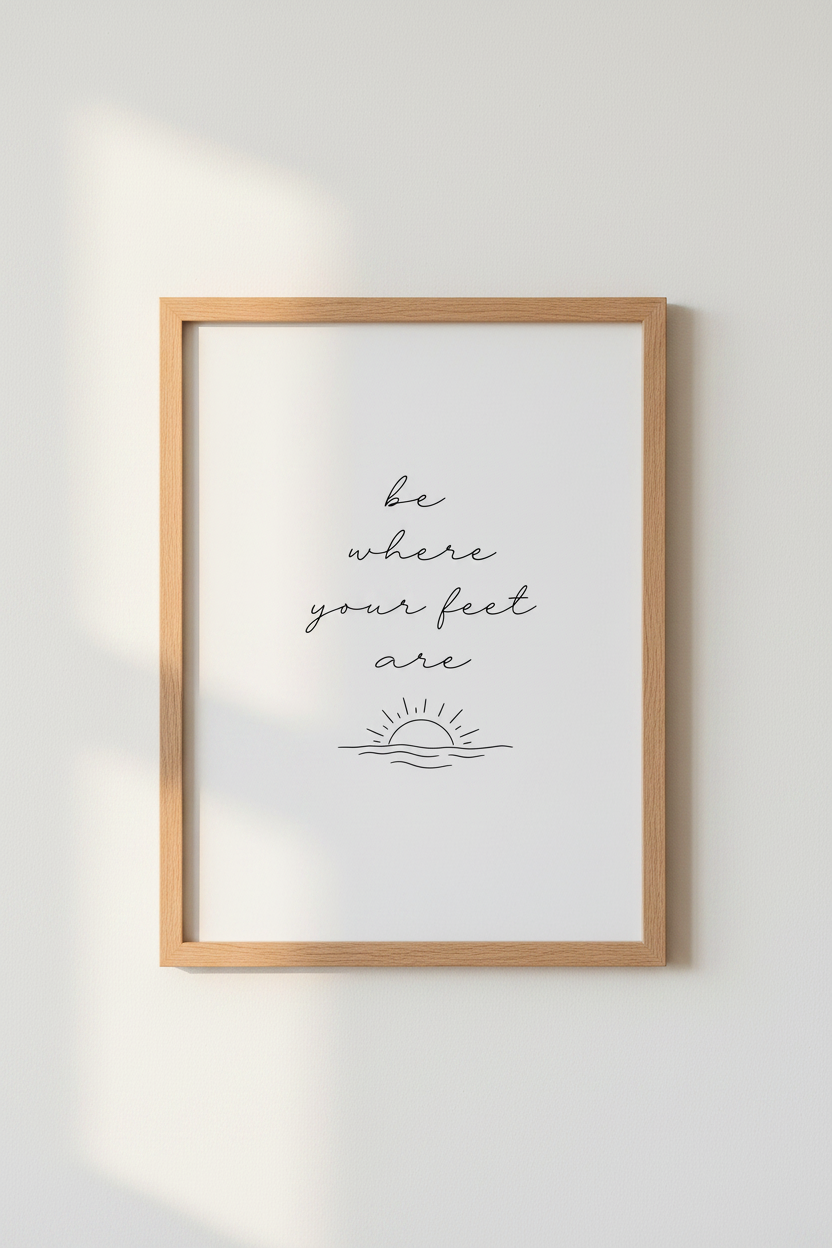 Be Where Your Feet Are Wall Art | Minimalist Mindfulness Poster | Zen Yoga Decor