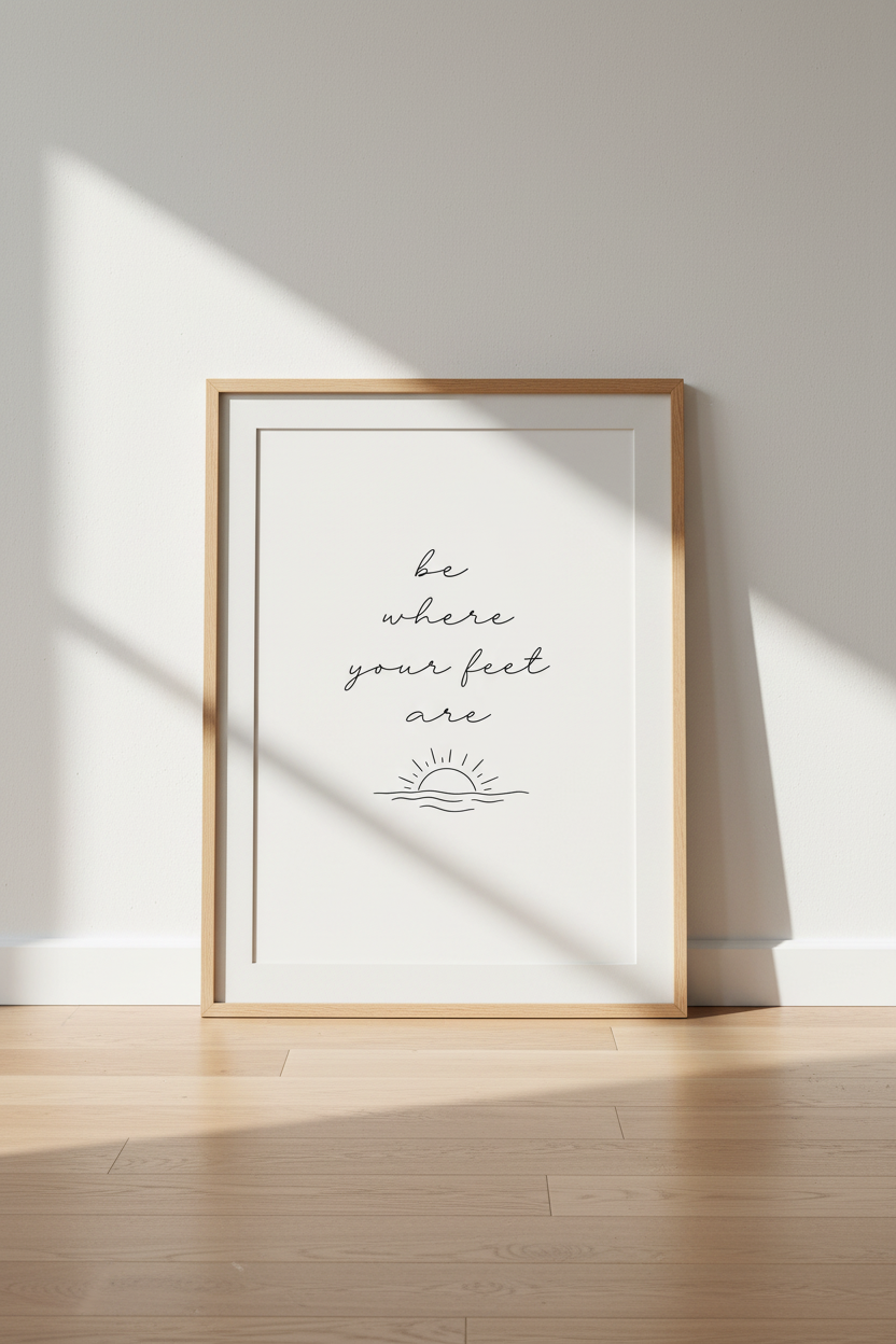 Be Where Your Feet Are Wall Art | Minimalist Mindfulness Poster | Zen Yoga Decor