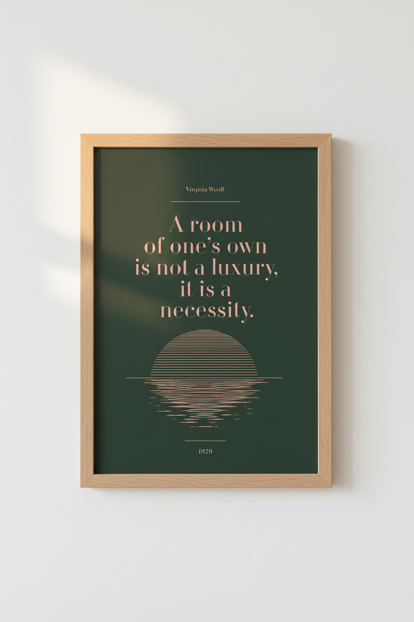 Virginia Woolf Quote Wall Art | Dark Academia Decor | Pink &amp; Green Feminist Poster