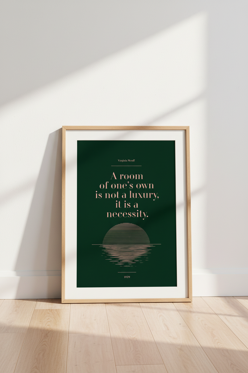 Virginia Woolf Quote Wall Art | Dark Academia Decor | Pink &amp; Green Feminist Poster