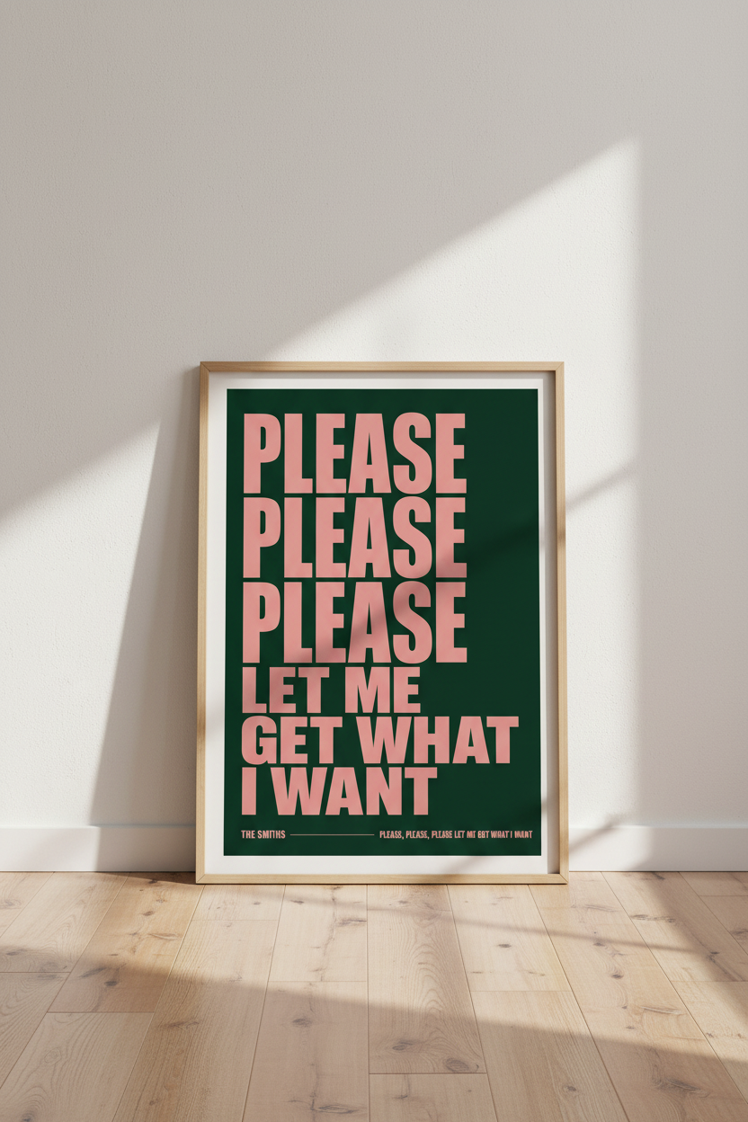 The Smiths Lyric Wall Art | Pink &amp; Green Indie Music Poster, Retro Room Decor