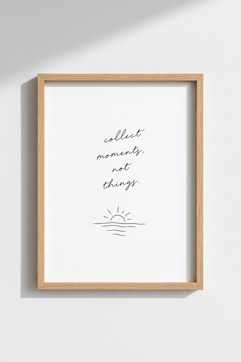 Collect Moments Quote Wall Art Print | Minimalist Sun Poster | Zen Soulful Decor