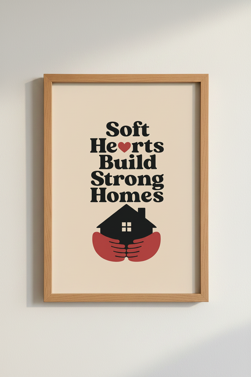 Soft Hearts Wall Art | Bold Typography, Neutral Palette | Living Room Decor