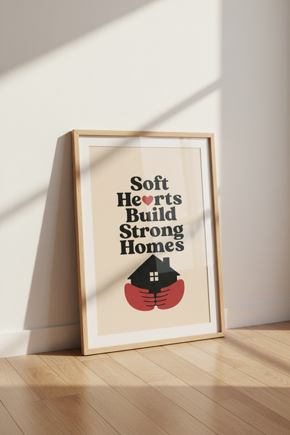 Soft Hearts Wall Art | Bold Typography, Neutral Palette | Living Room Decor