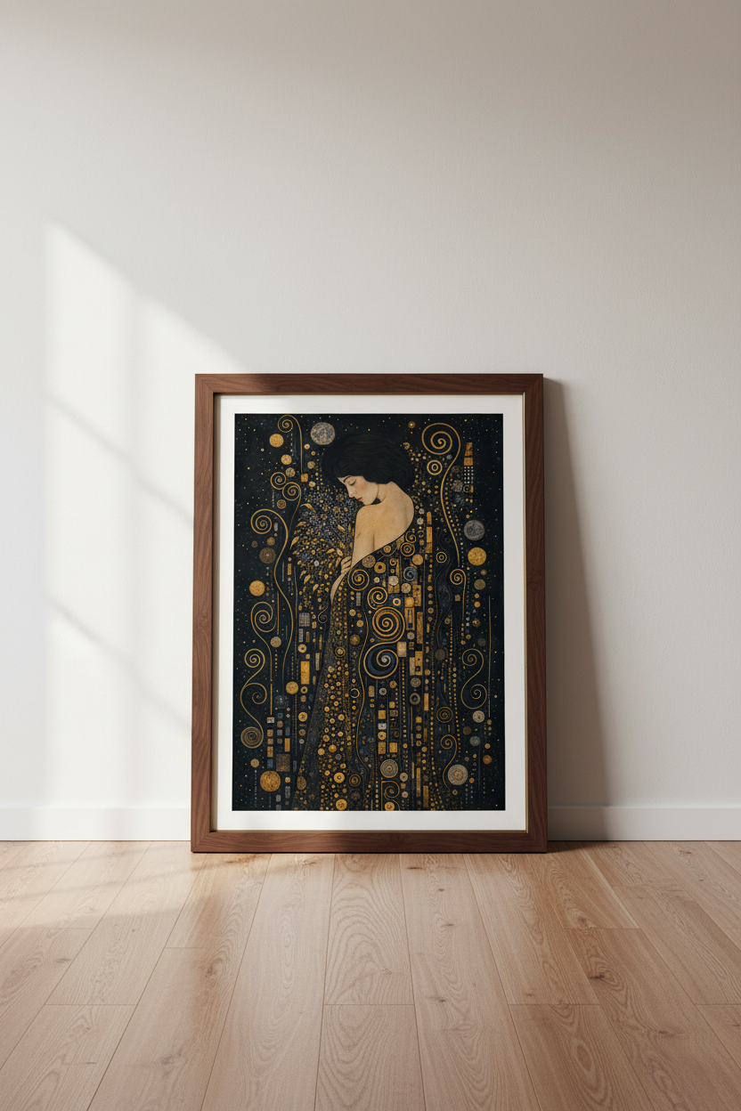 Klimt style wall art | Gold and black palette, Living Room Decor