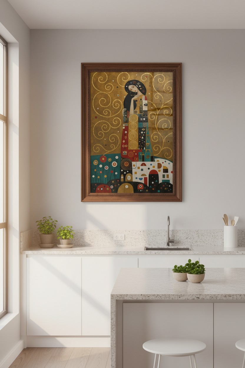 Geometric Woman with Cat Wall Art Print | Living Room Decor | Gilded Deco Poster