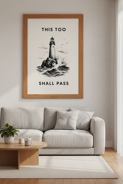 Lighthouse Quote Wall Art Print | This Too Shall Pass Nautical Poster | Minimalist Decor
