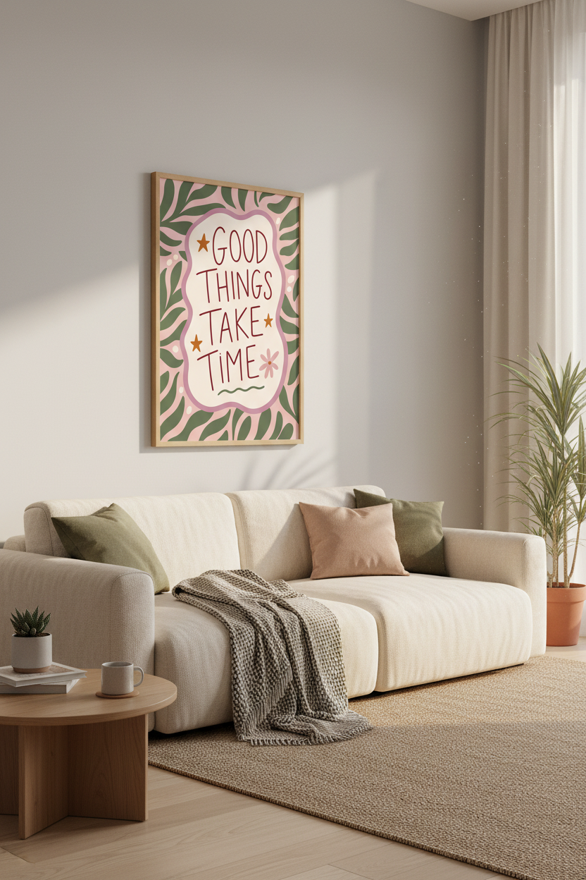 Good Things Take Time Wall Art | Pink Palette, Motivational Office Decor Boho Poster